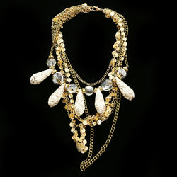 Luxury Semi-Precious Crystal Choker-Necklace Gold & White NWOT