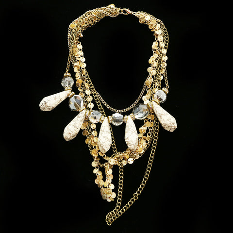 Luxury Semi-Precious Crystal Choker-Necklace Gold & White NWOT