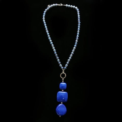 Luxury Crystal Y-Necklace Silver/Blue NWOT