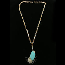 Luxury Semi-Precious Stone Y-Necklace Gold/Blue NWOT