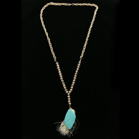 Luxury Semi-Precious Stone Y-Necklace Gold/Blue NWOT