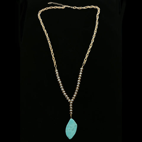 Luxury Semi-Precious Stone Y-Necklace Gold/Blue NWOT