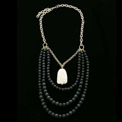 Luxury Semi-Precious Stone Necklace Gold/Black NWOT