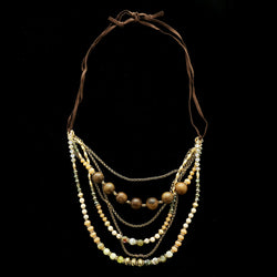 Luxury Wooden Beads Necklace Gold/Brown NWOT