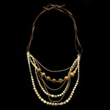 Luxury Wooden Beads Necklace Gold/Brown NWOT