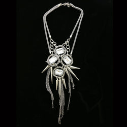 Luxury Crystal Spikes Necklace Silver NWOT
