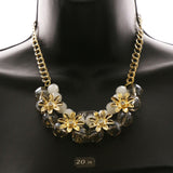 Luxury Faceted Flower Necklace Gold & White NWOT