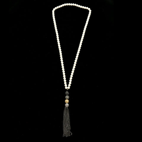 Luxury Crystal Y-Necklace Gunmetal/White NWOT