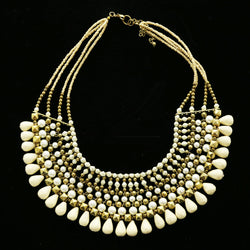 Luxury Semi-Precious Stone Necklace Gold/White NWOT