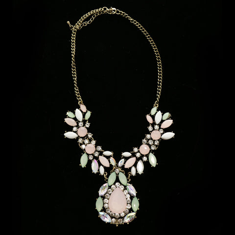 Luxury Crystal Antiqued Necklace Gold & Pink NWOT