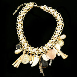 Luxury Semi-Precious Stone Coins Tooth Choker-Necklace Gold & White NWOT