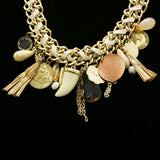 Luxury Semi-Precious Stone Coins Tooth Choker-Necklace Gold & White NWOT