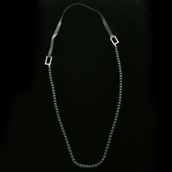 Luxury Leather Strap  Beads Necklace Gold & Black NWOT