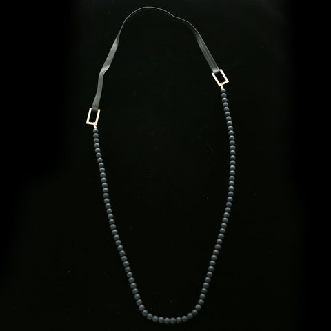 Luxury Leather Strap  Beads Necklace Gold & Black NWOT