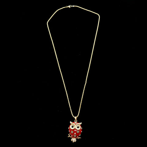 Luxury Owl Crystal Necklace Gold & Red NWOT