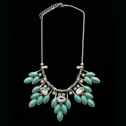 Luxury Semi-Precious Stone Crystal Necklace Silver & Blue NWOT