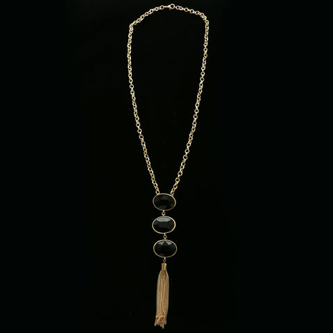 Luxury Crystal Y-Necklace Gold/Black NWOT