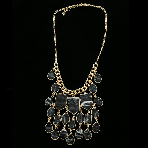Luxury Semi-Precious Stone Necklace Gold/Black NWOT