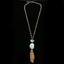 Luxury Semi-Precious Stone Crystal Y-Necklace Gold & Blue NWOT