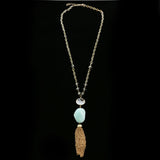 Luxury Semi-Precious Stone Crystal Y-Necklace Gold & Blue NWOT
