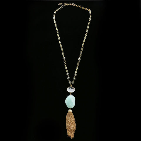 Luxury Semi-Precious Stone Crystal Y-Necklace Gold & Blue NWOT
