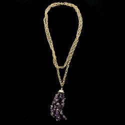 Luxury Semi-Precious Stone Crystal Y-Necklace Gold & Purple NWOT