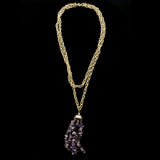Luxury Semi-Precious Stone Crystal Y-Necklace Gold & Purple NWOT
