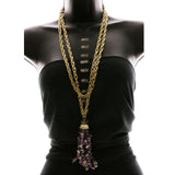 Luxury Semi-Precious Stone Crystal Y-Necklace Gold & Purple NWOT