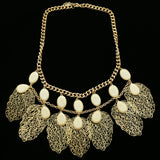 Luxury Faceted Leaf Necklace Gold & White NWOT