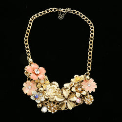 Luxury Crystal Flower Choker-Necklace Gold & Pink NWOT