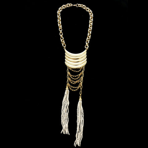 Luxury Beads Crystal Necklace Gold & White NWOT