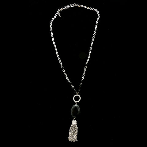 Luxury Crystal Y-Necklace Silver/Black NWOT