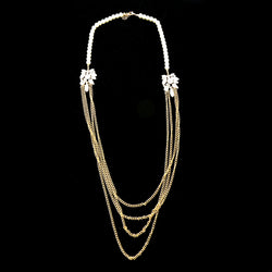 Luxury Crystal Pearl Necklace Gold & White NWOT