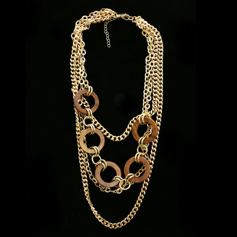 Luxury Wooden Necklace Gold/Brown NWOT