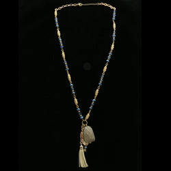Luxury Hammered Finish Leather Y-Necklace Gold & Gray NWOT