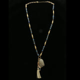 Luxury Hammered Finish Leather Y-Necklace Gold & Gray NWOT