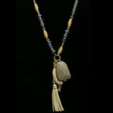 Luxury Hammered Finish Leather Y-Necklace Gold & Gray NWOT
