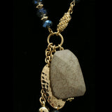 Luxury Hammered Finish Leather Y-Necklace Gold & Gray NWOT