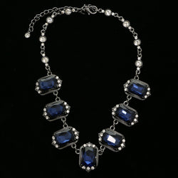 Luxury Crystal Necklace Gunmetal/Blue NWOT