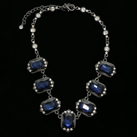 Luxury Crystal Necklace Gunmetal/Blue NWOT