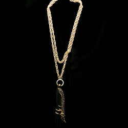 Luxury Faceted Leather Y-Necklace Gold & Black NWOT