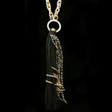 Luxury Faceted Leather Y-Necklace Gold & Black NWOT