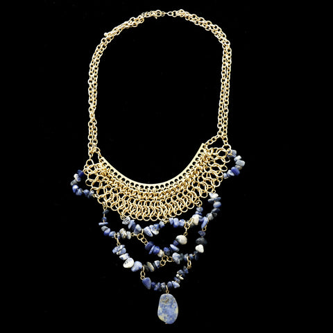 Luxury Semi-Precious Necklace Gold/Blue NWOT