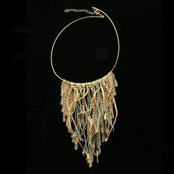 Luxury Leather Choker-Necklace Gold/Green NWOT