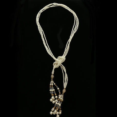 Luxury Crystal Pearl Y-Necklace Gold & White NWOT