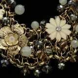 Luxury Crystal Flower Necklace Gold & White NWOT