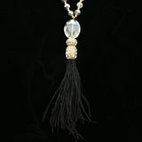 Luxury Crystal Feather Y-Necklace Gold & Black NWOT