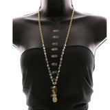Luxury Crystal Feather Y-Necklace Gold & Black NWOT