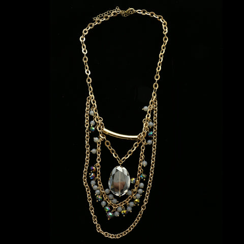 Luxury Faceted Crystal Necklace Gold & White NWOT