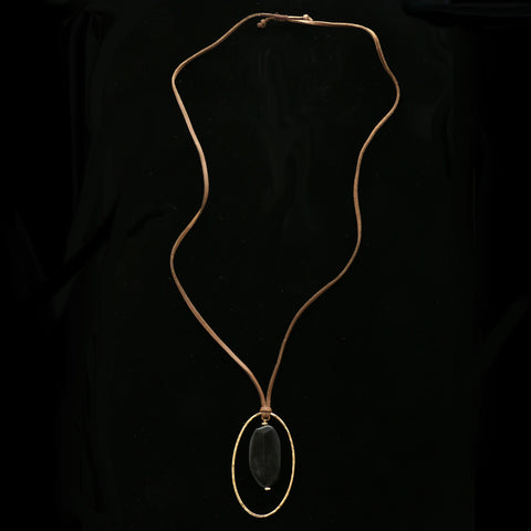 Luxury Stone Leather Necklace Gold & Black NWOT